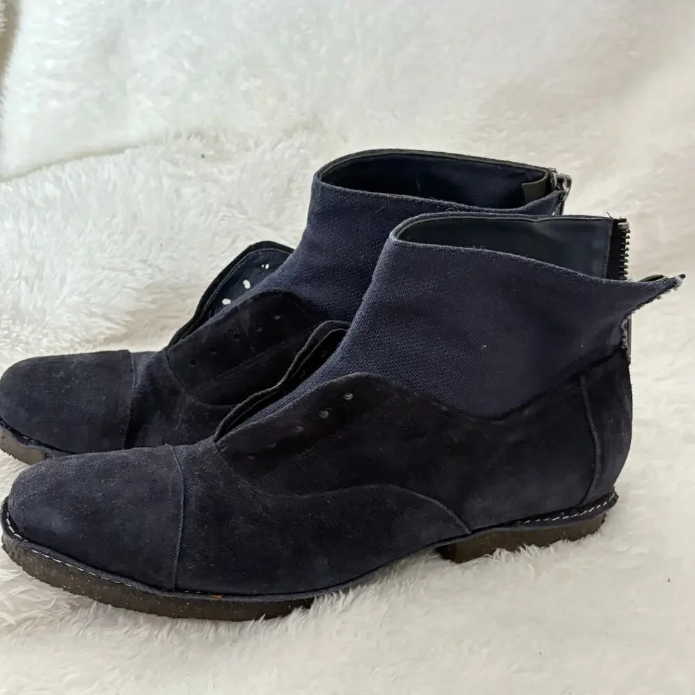 Dusica Dusica Italian Oxford Boots 7 Navy Blue Leather Suede Ankle Booties Zip